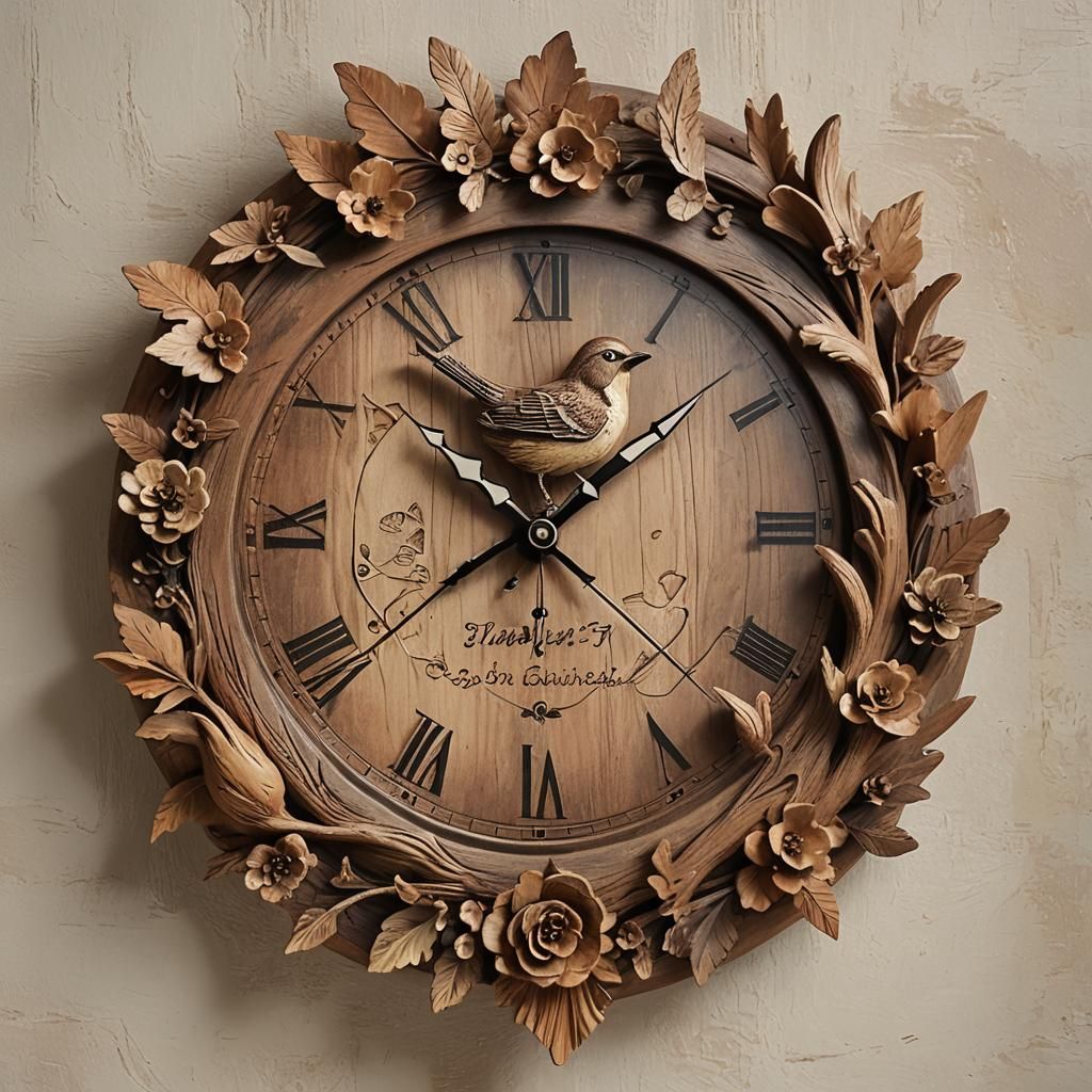 Rustic Bird Wall Clock with Wooden Details