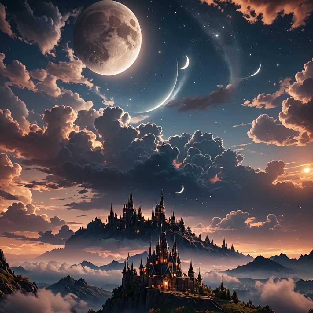 Fantasy Evening Moon and Star Shine Art