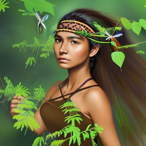Native American Girl with Dragonfly Wings, Comic Book Art