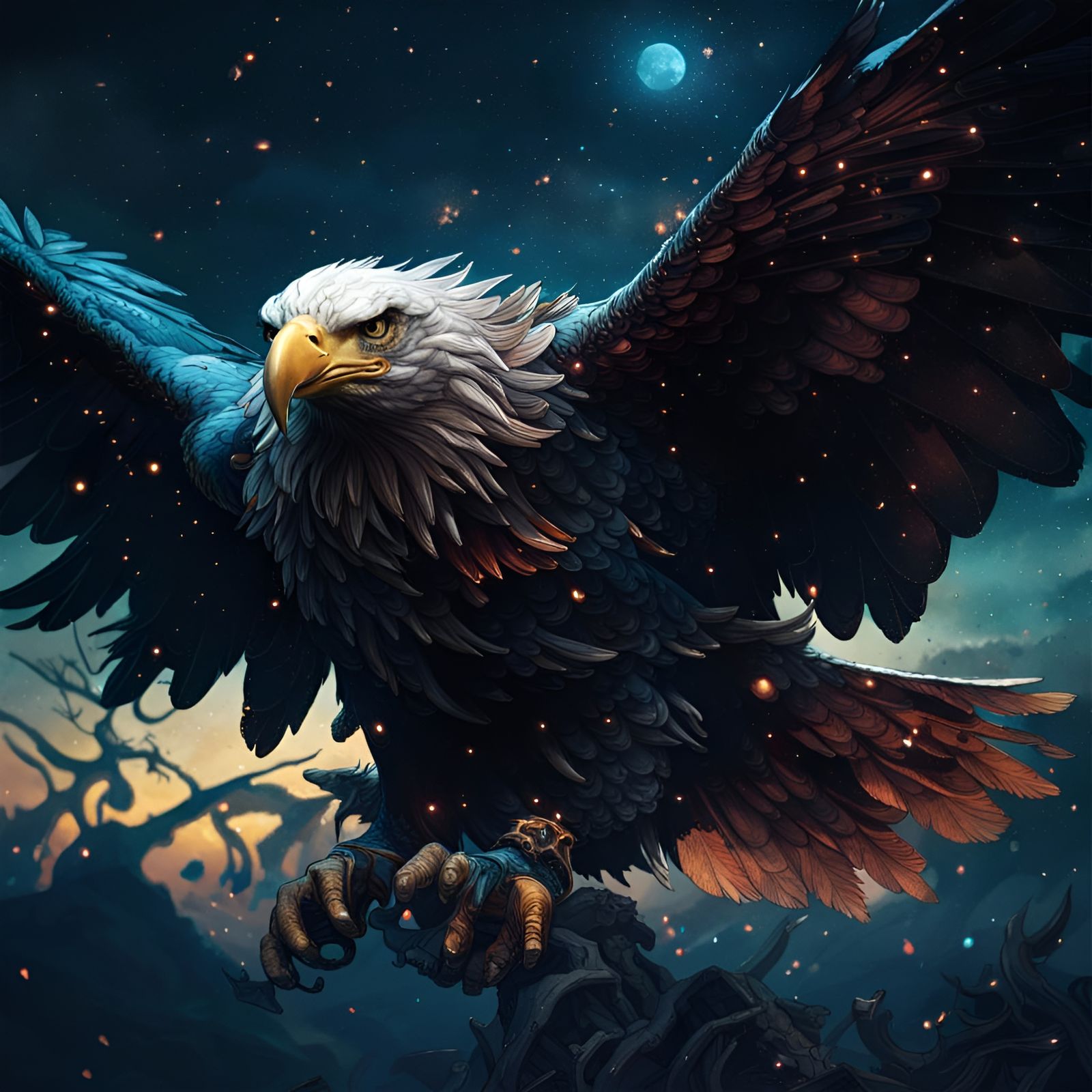 Flying Eagle in Night Sky