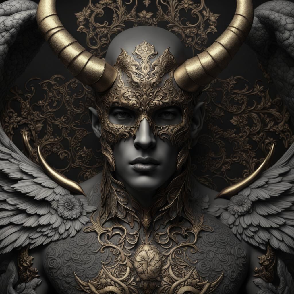 Dark Fallen Angel with Tattoos in Digital Art