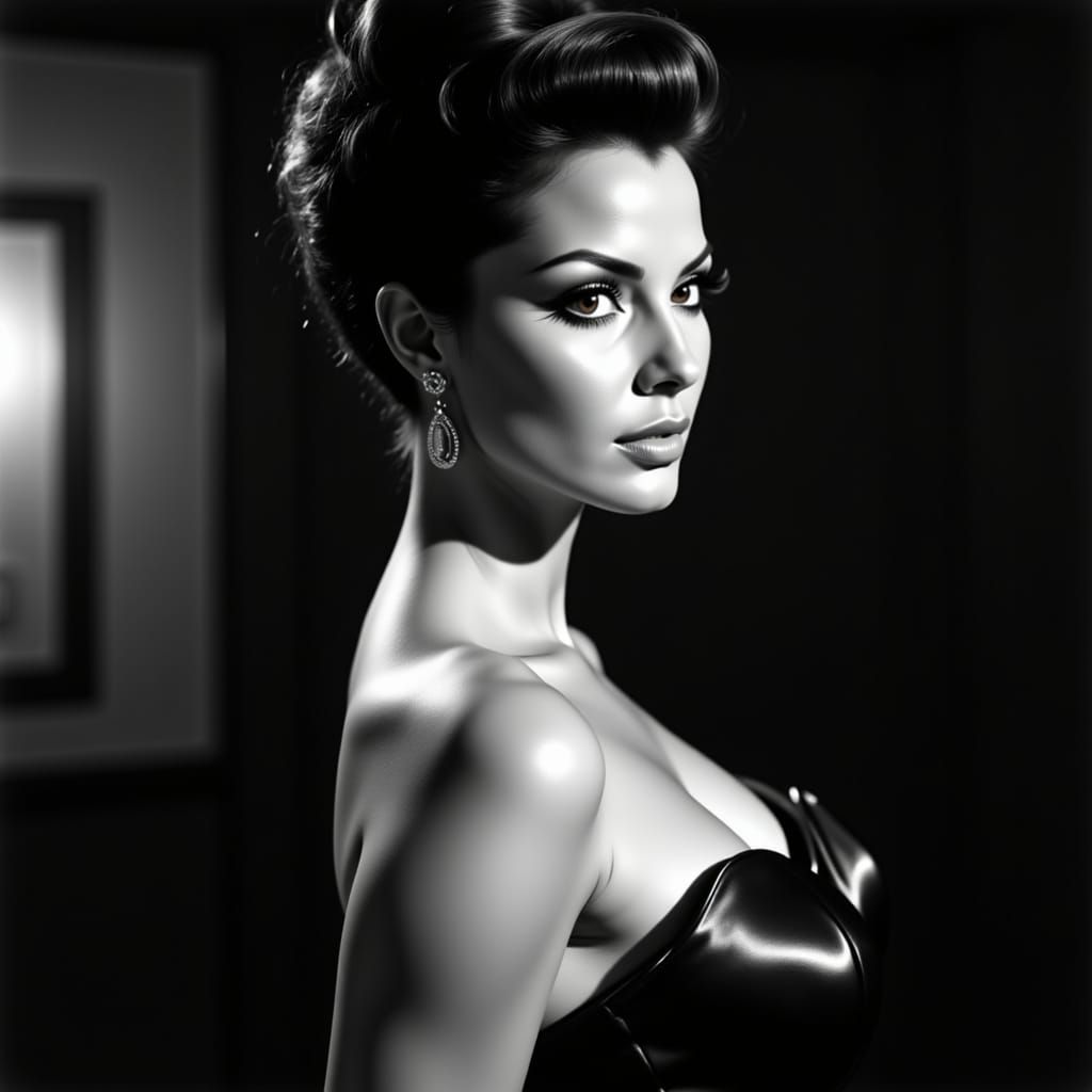 Film Noir Romance: Elegant Woman in Dramatic Contrast