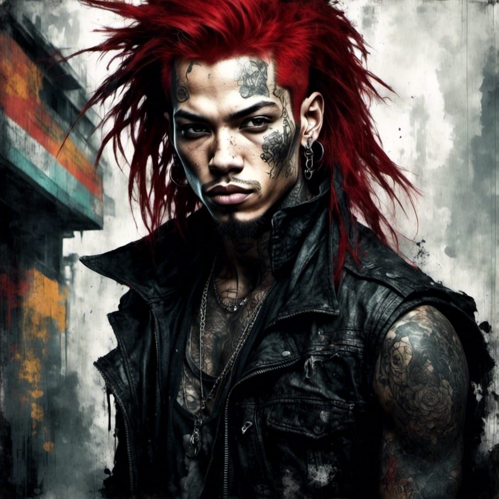 Young Black Punk Man Portrait with Red Hair