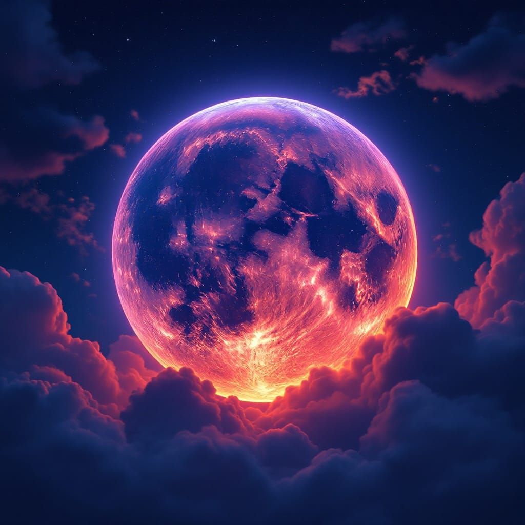 Surreal Bloodmoon Suspended in Indigo Night Sky