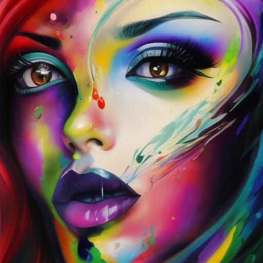 Rainbow Splatter Paint Woman Portrait as Speedpaint