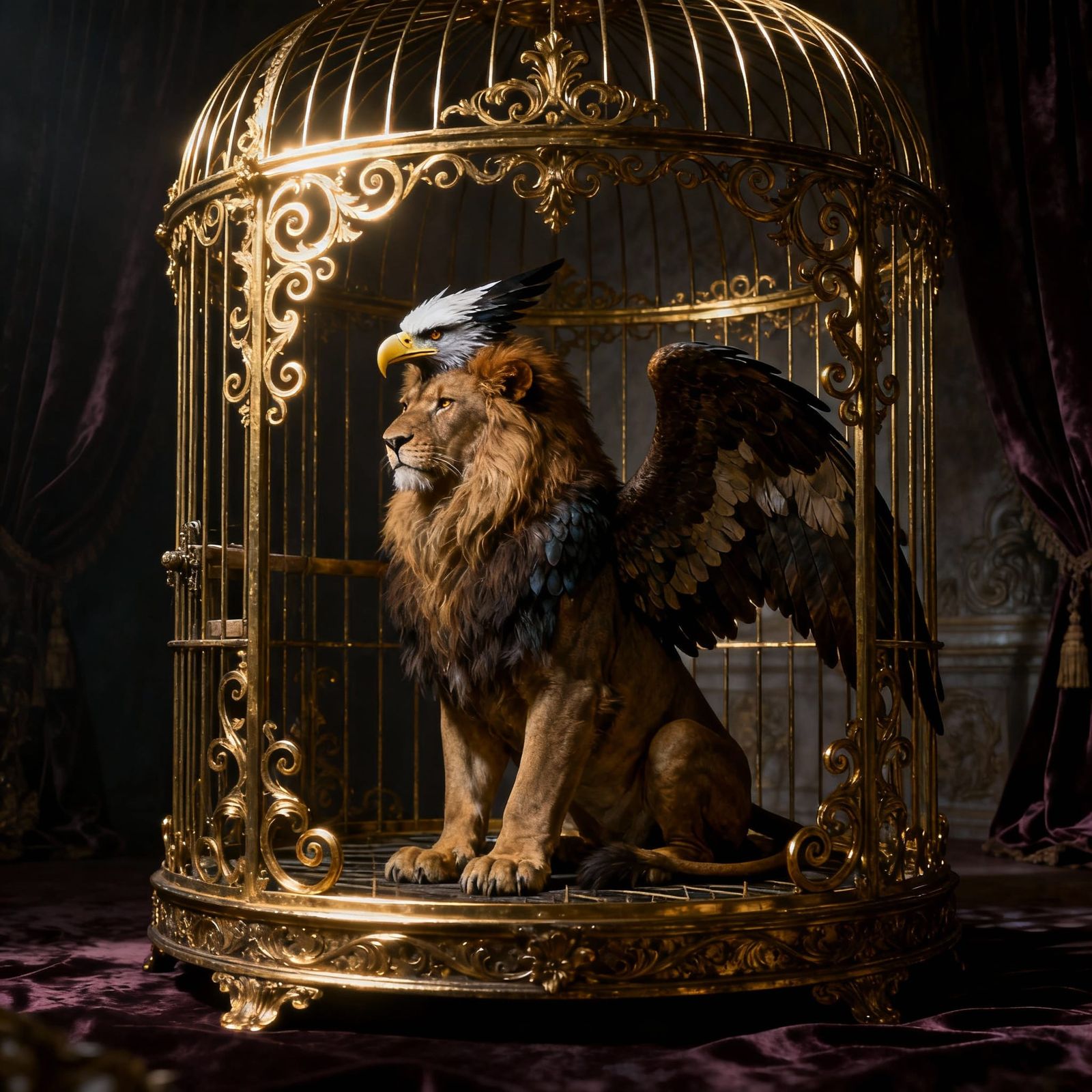Majestic Harpy in Ornate Gilded Cage