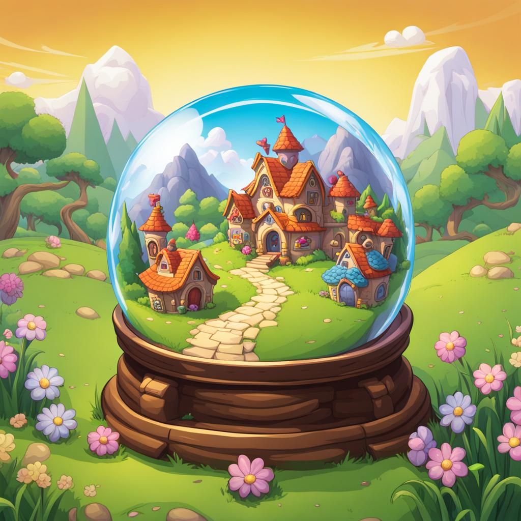Crystal ball containing munchkins: background munchkin land
