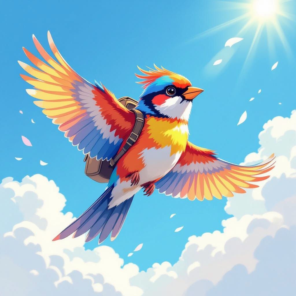 Bird's First Flight: Whimsical Illustration