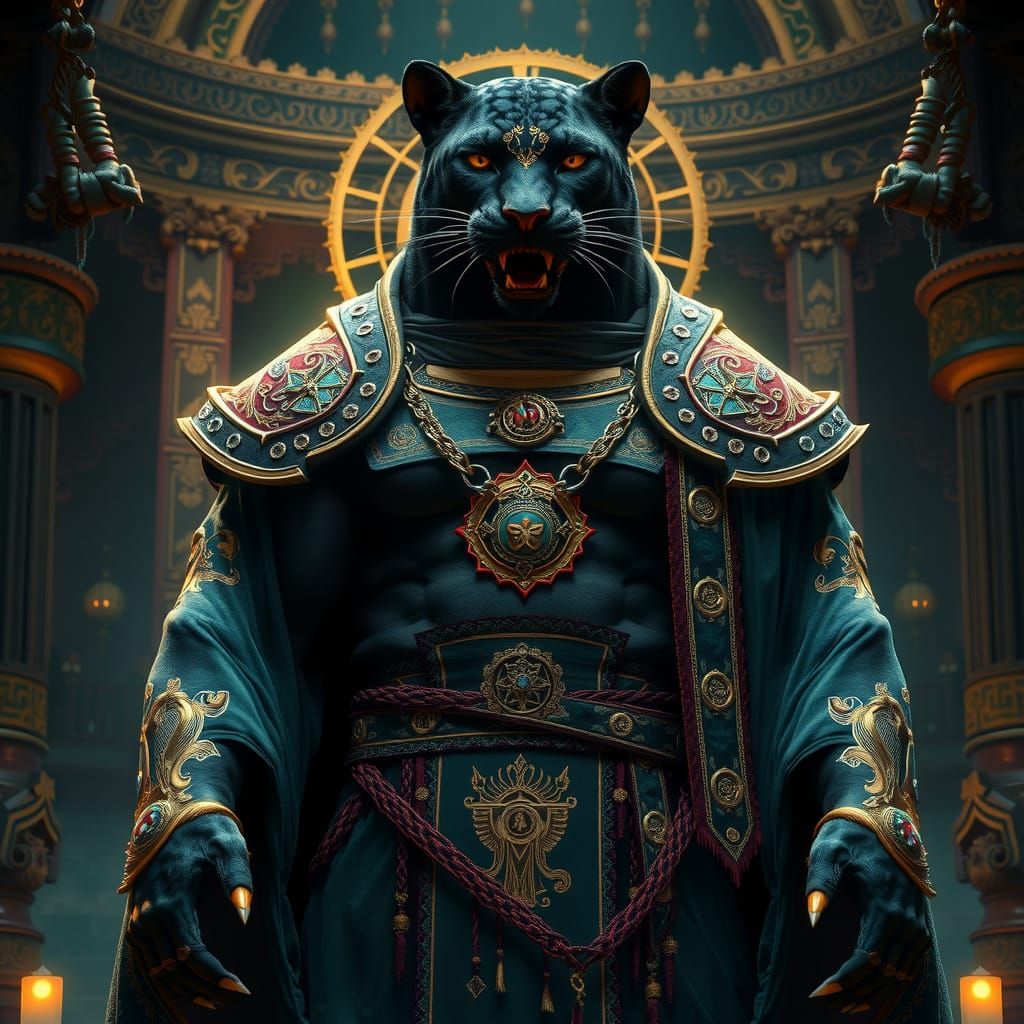 anthro massive huge muscle veiny panther priest.