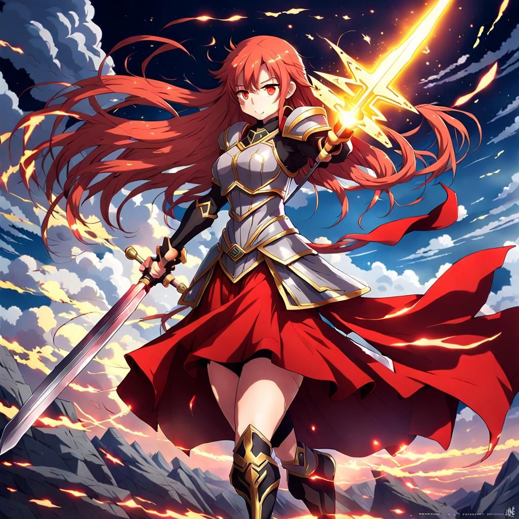 Anime Female Warrior with Platinum Sword