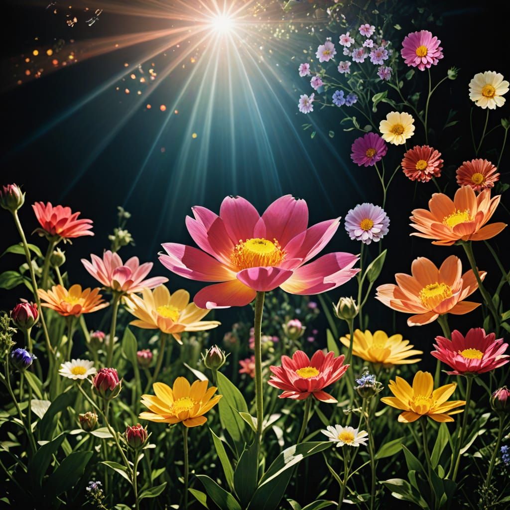 Floral Prism: Abstract Light Refraction Photomontage