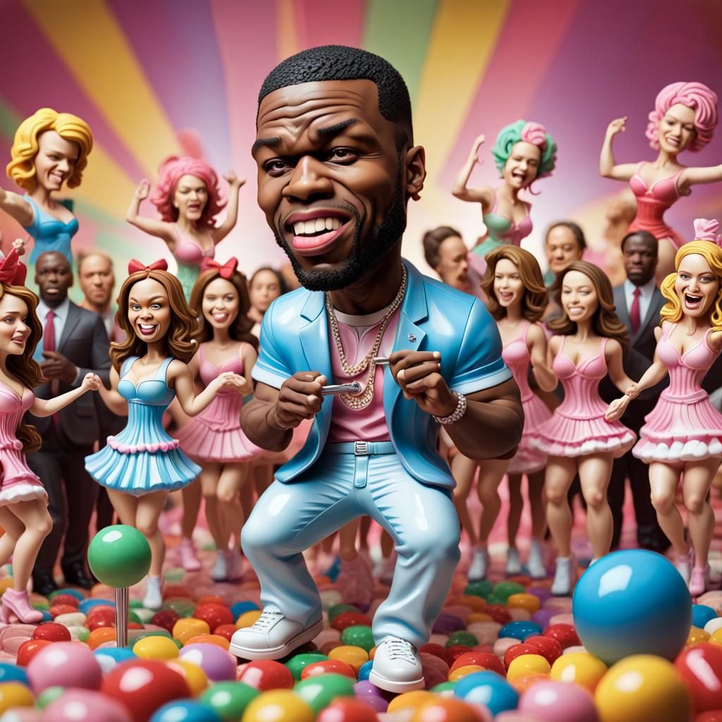50 Cent Bobblehead Dancing in Candy Land