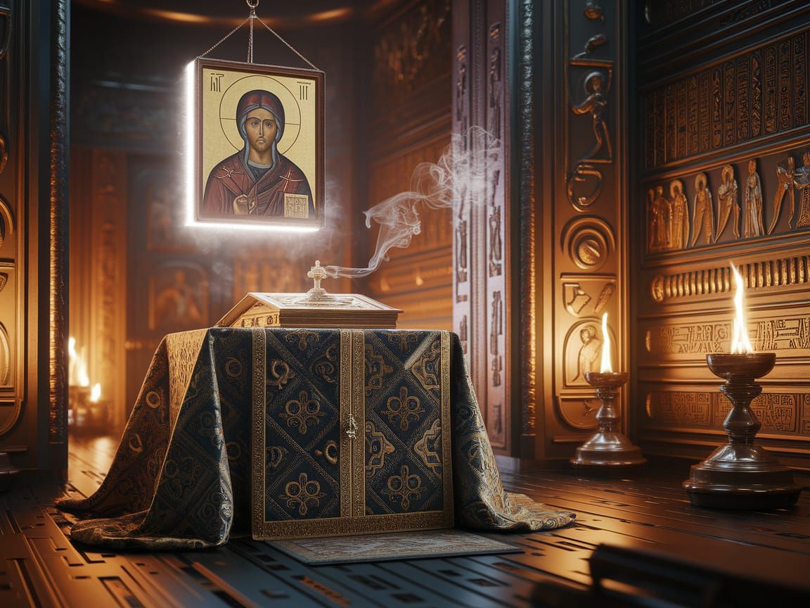 Ethereal Orthodox Icon Blends Classical and Futuristic Eleme...