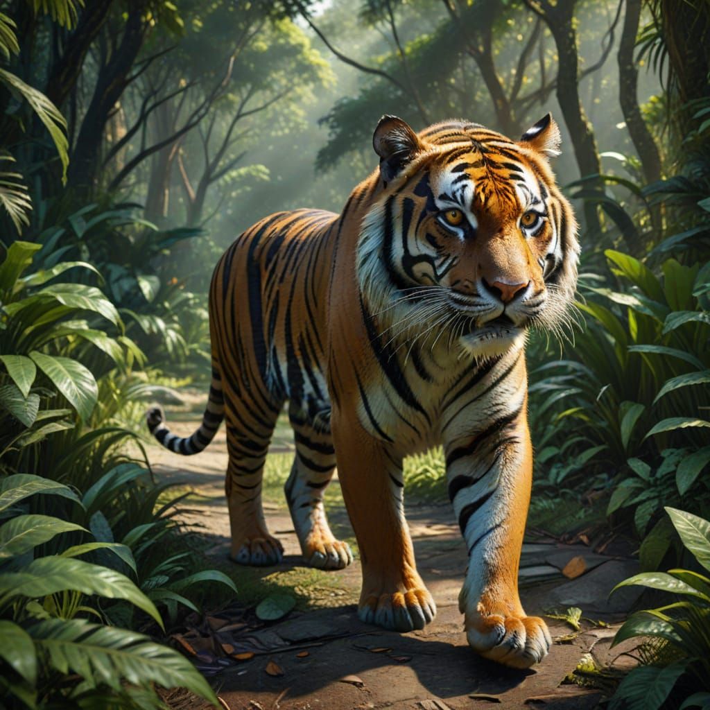 Realistic Tiger in Lush Jungle