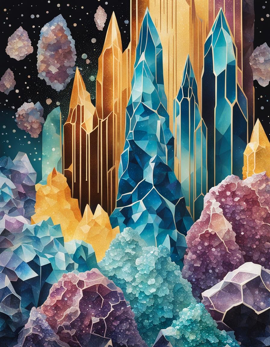 Geode Crystal Towers in Screen Printing Style