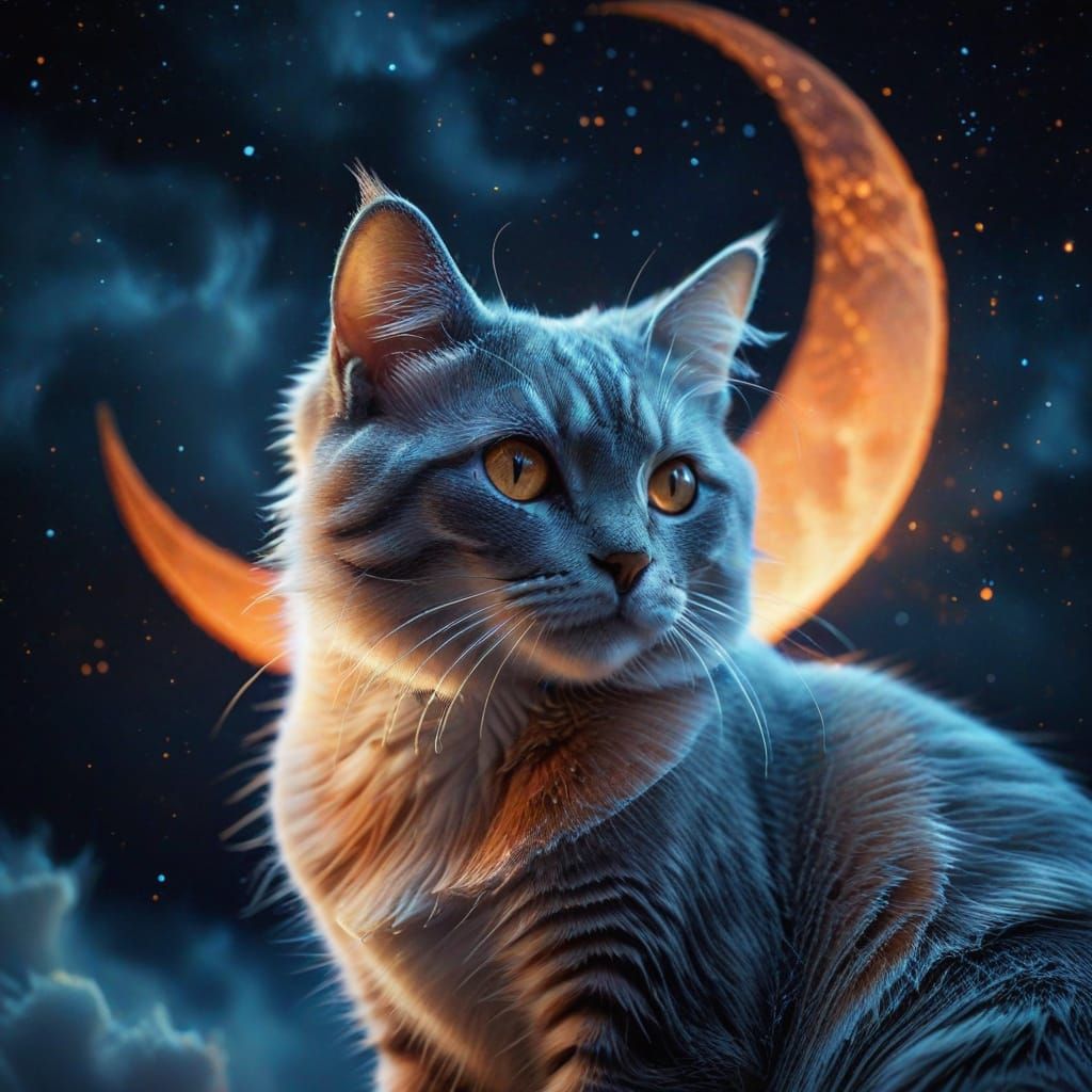 Cat on the Moon: Dreamy Macro Digital Art