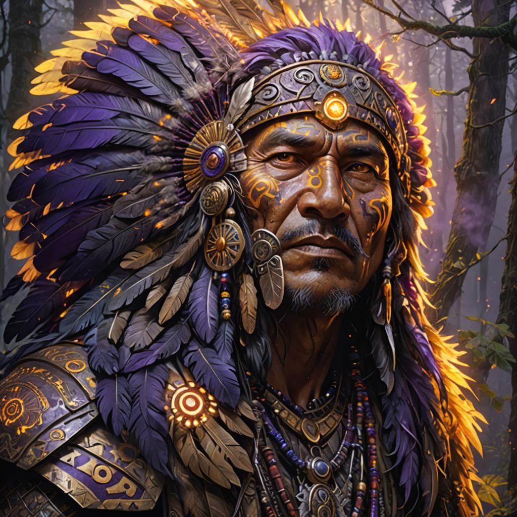 Mystical Indian Chief Portrait in Dark Fantasy Style