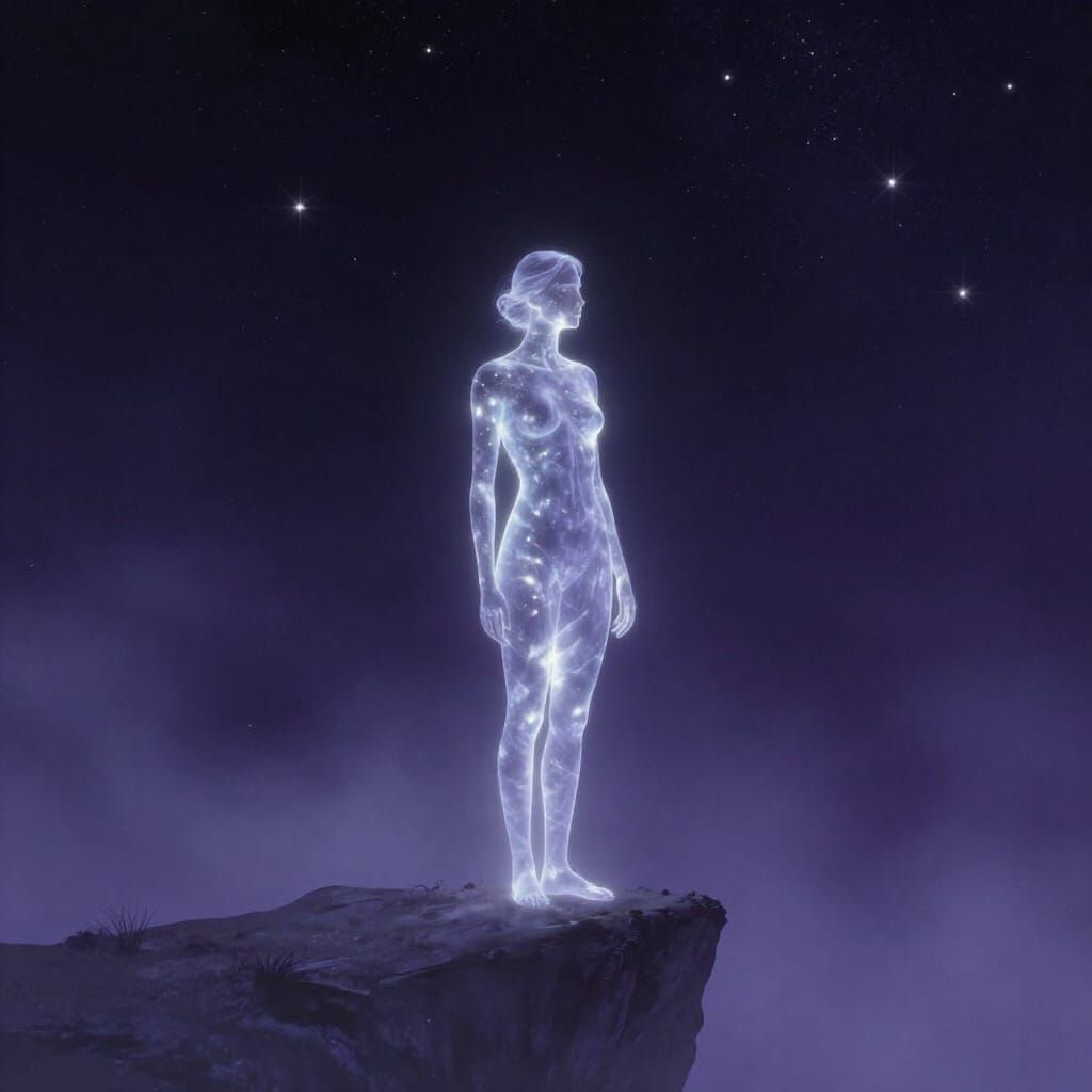Ethereal Figure Yearns Towards Starry Void