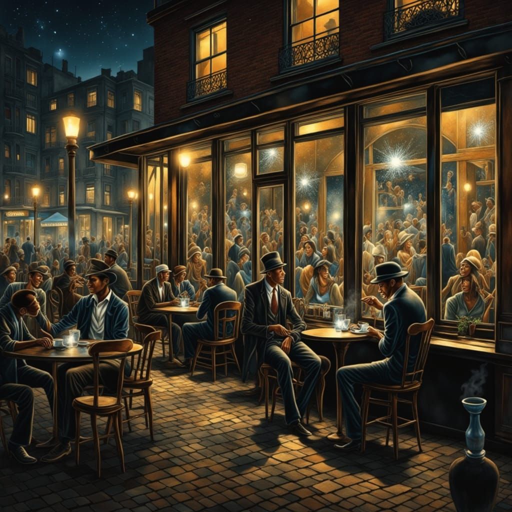 Ethereal Parisian Cafe Under Starlit River