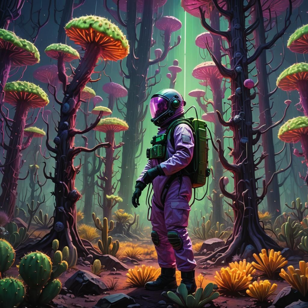 Cactus Researcher in Radioactive Landscape: Matte Painting
