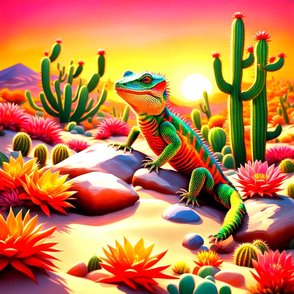Lizard's Joyful Dance in a Colorful Desert