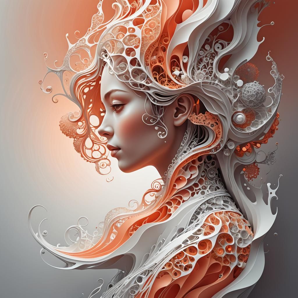 Abstract Fractal Landscape with Woman's Profile