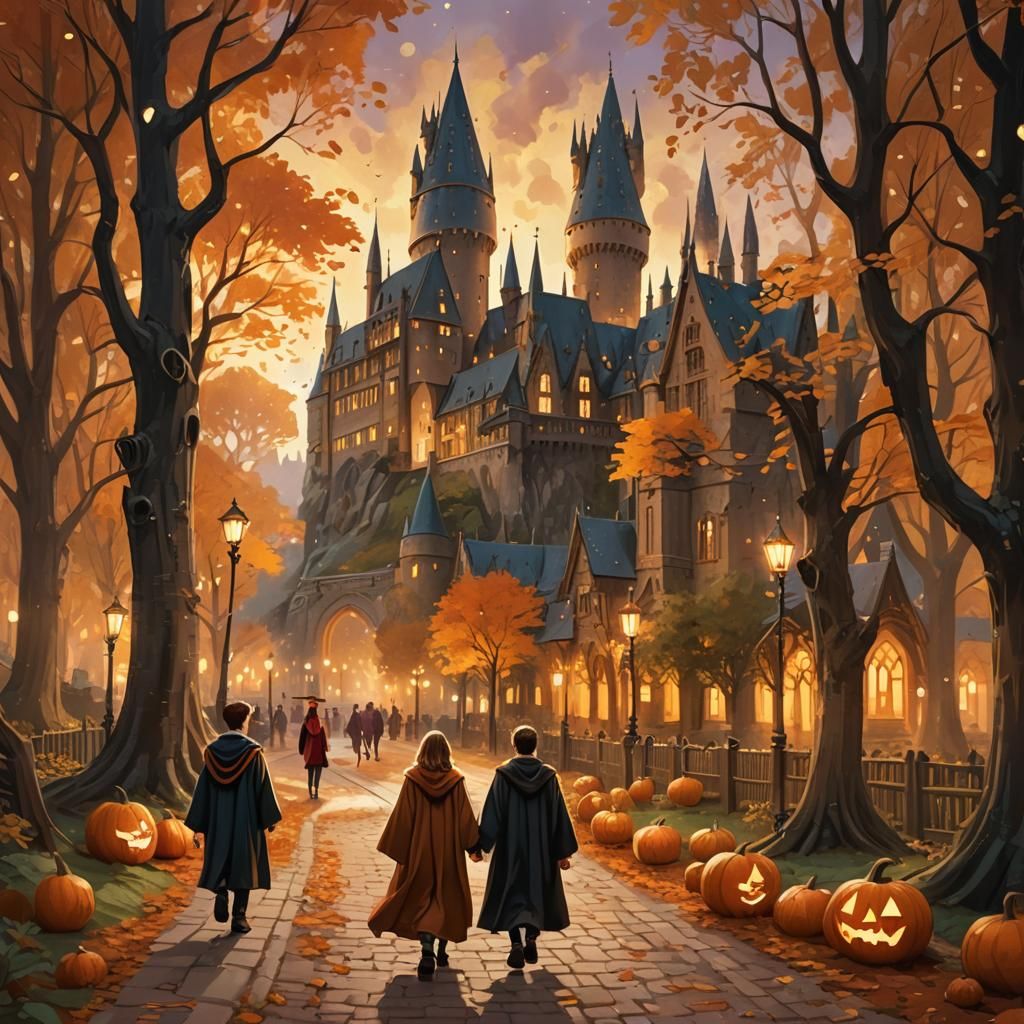 Autumn at Hogwarts: A Whimsical Fantasy Illustration