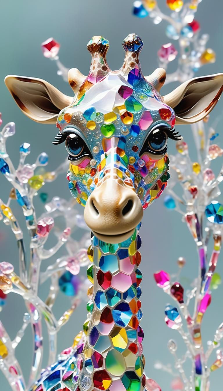Crystal Giraffe Sculpture in Takashi Murakami Style