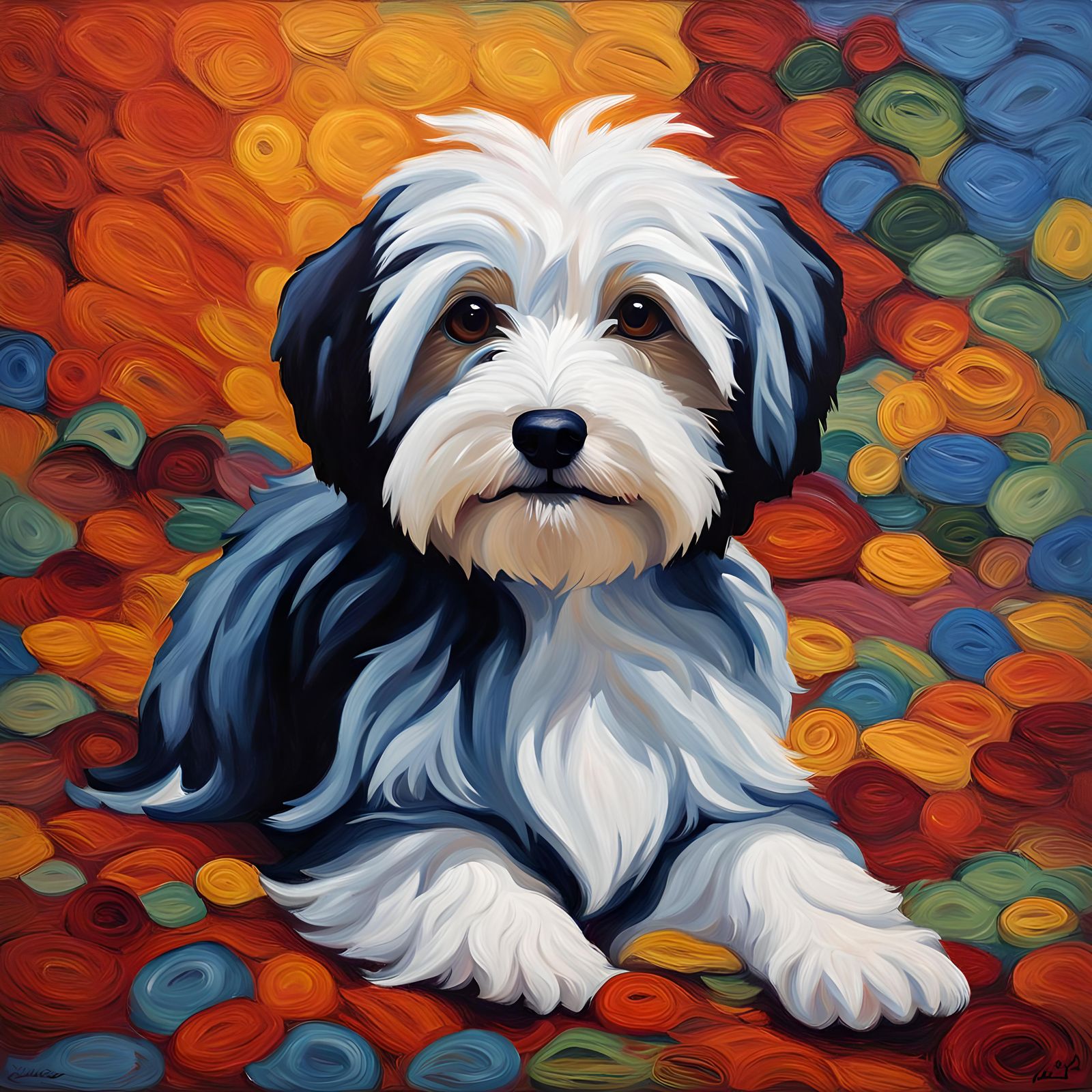 Havanese Dog in Bed, Impressionist Oil Painting