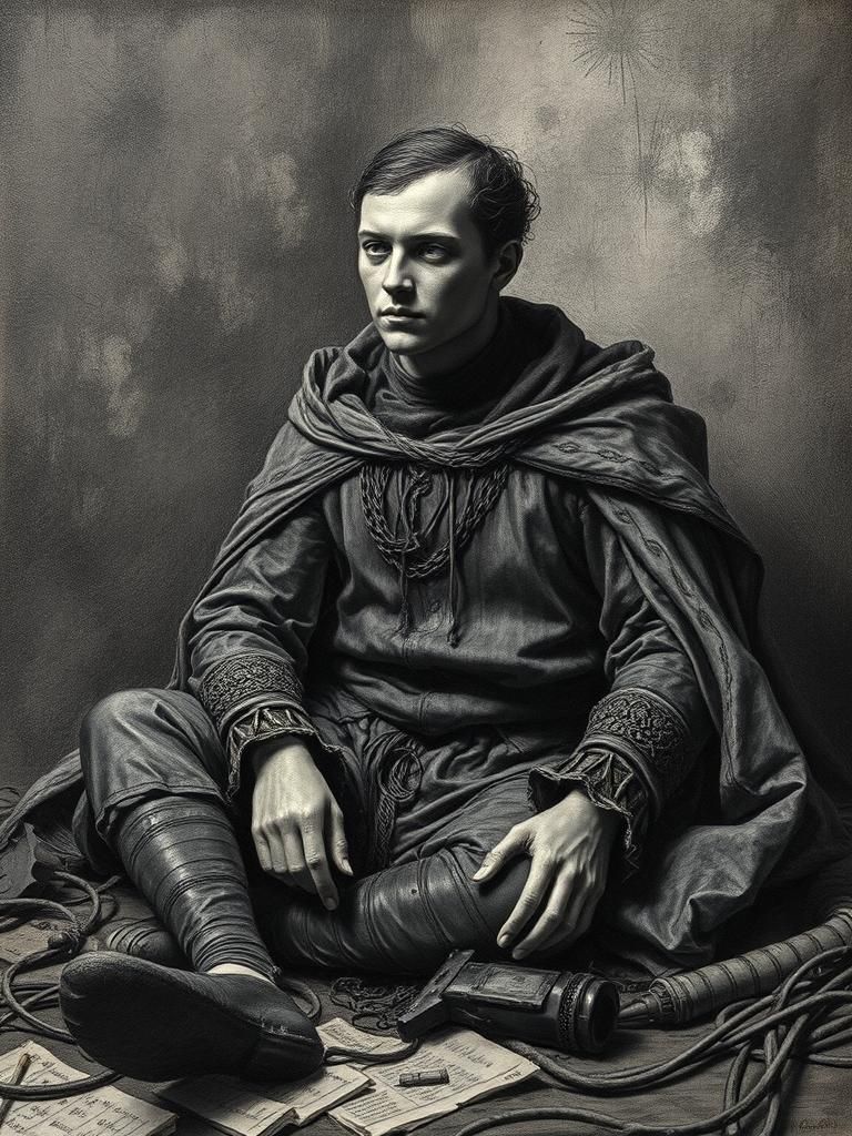 AI Melancholia: Renaissance Robot in Dark Surrealism