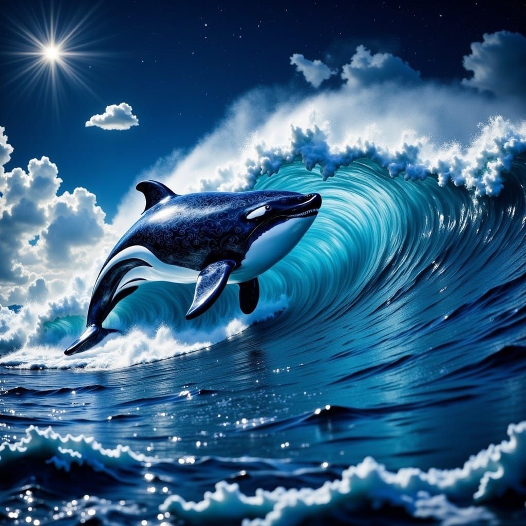 Killer Whale Surfing a Tidal Wave in Space