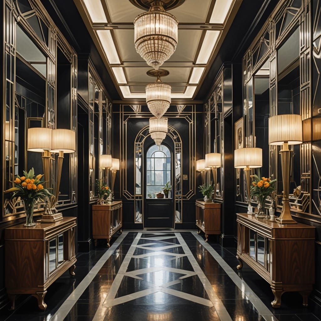 Art Deco Corridor of Mirrors in Tamara de Lempicka Style