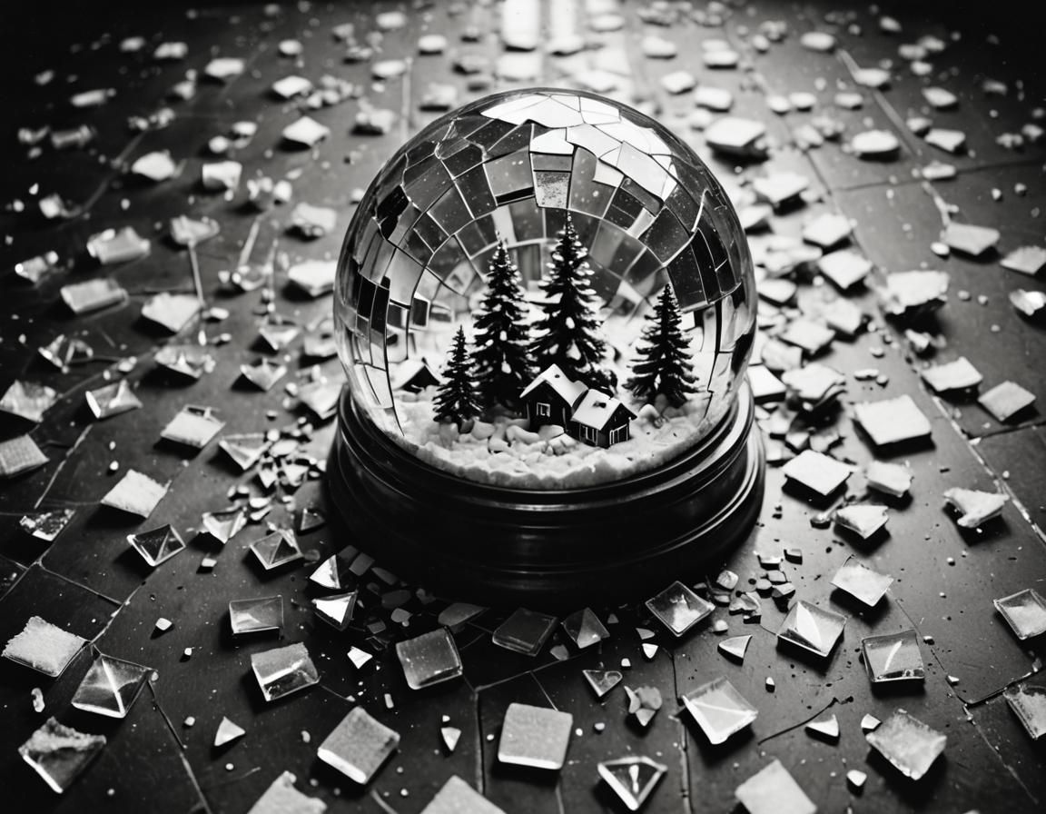 Broken Snow Globe: Futuristic Stained Glass in Black and Whi...