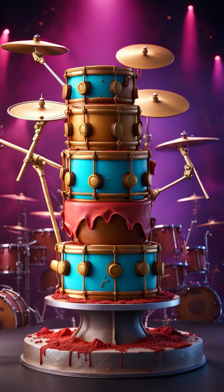 Fantastical Stage Drums Cake in Detailed Matte Painting