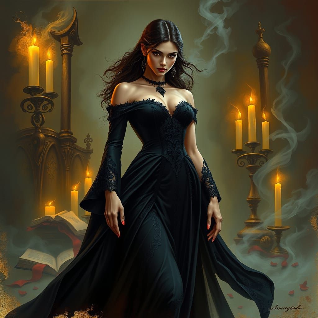 Regal Sorceress in Dark Fantasy