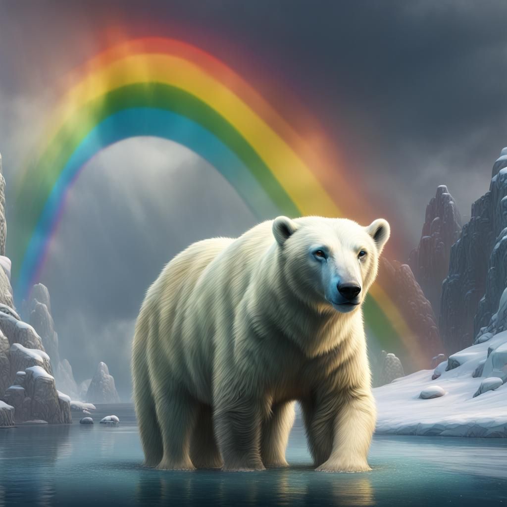 Polar Bear with Rainbow: Detailed Matte Painting