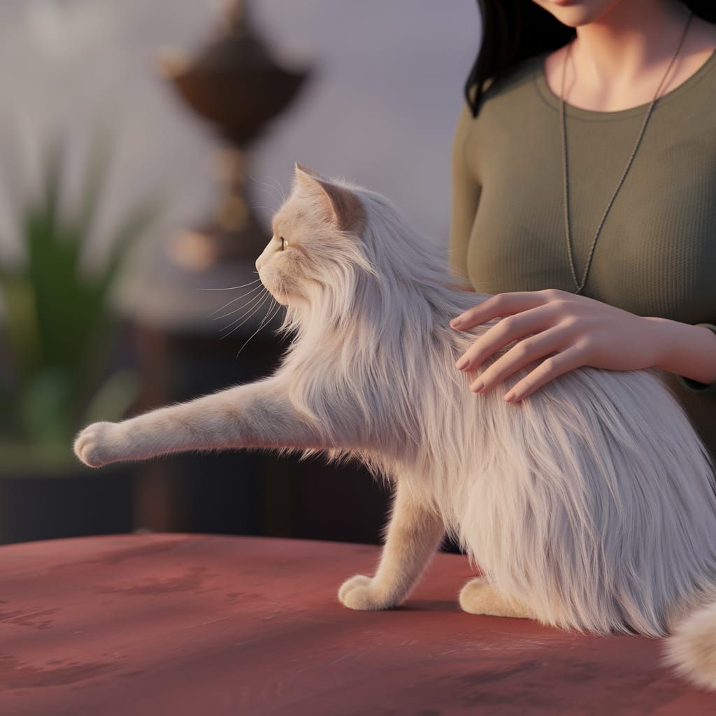 Woman and Cat Share a Tender Moment in Anime Style