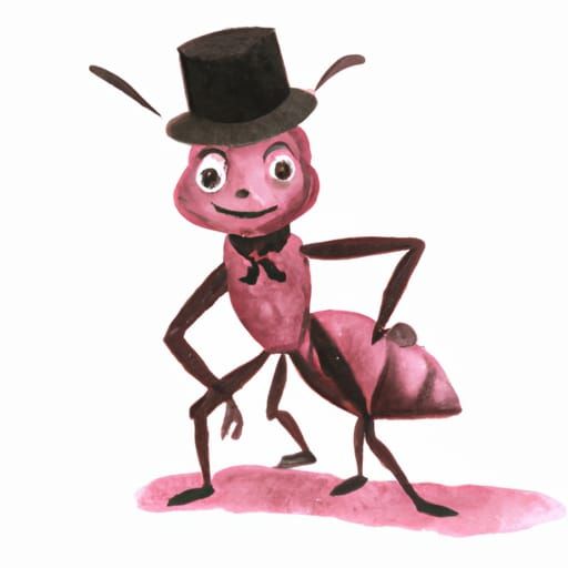 Anthropomorphic Ant with Hat in Watercolor