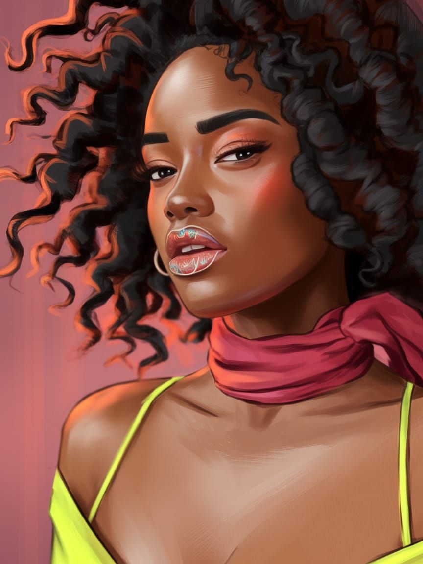 Elegant Black Woman Portrait in Vibrant Illustration Style