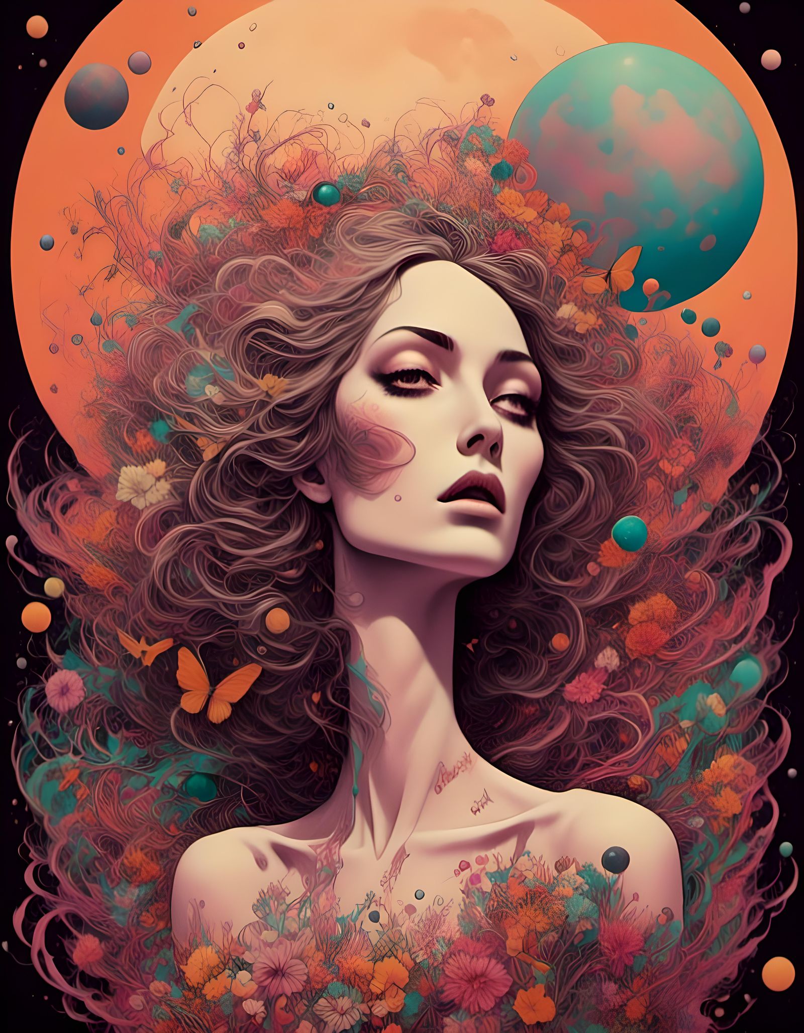 Seventies Style Woman in Retro Colors