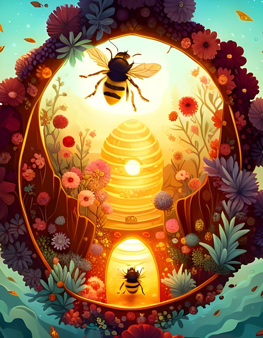 Bees and Flowers in Storybook Watercolor Style
