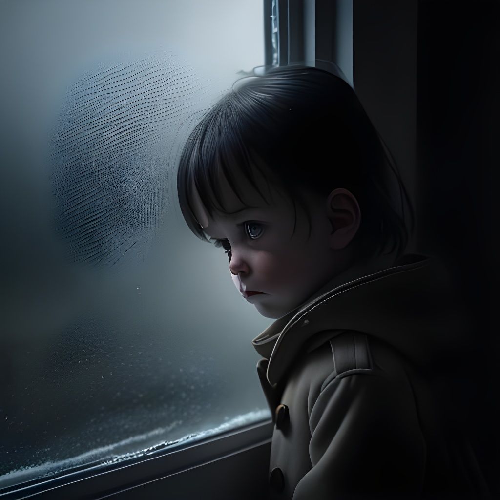 Child's Longing Gaze from Window in Hyperrealistic Style