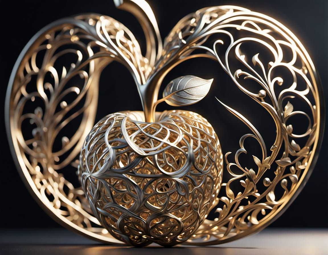 Golden and Silver Filigree Apple Sculpture