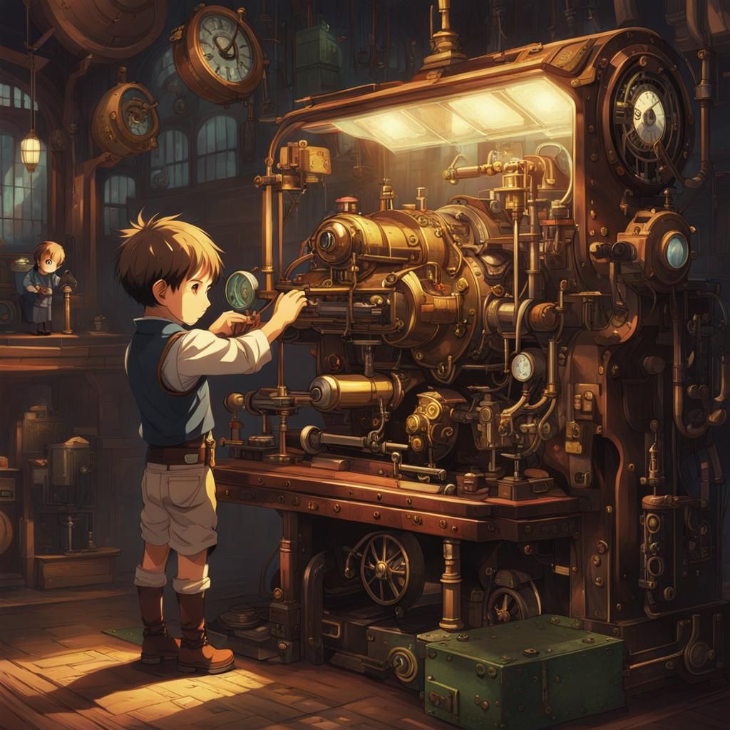 Steampunk Anime: Child Mechanic and Animal Observer