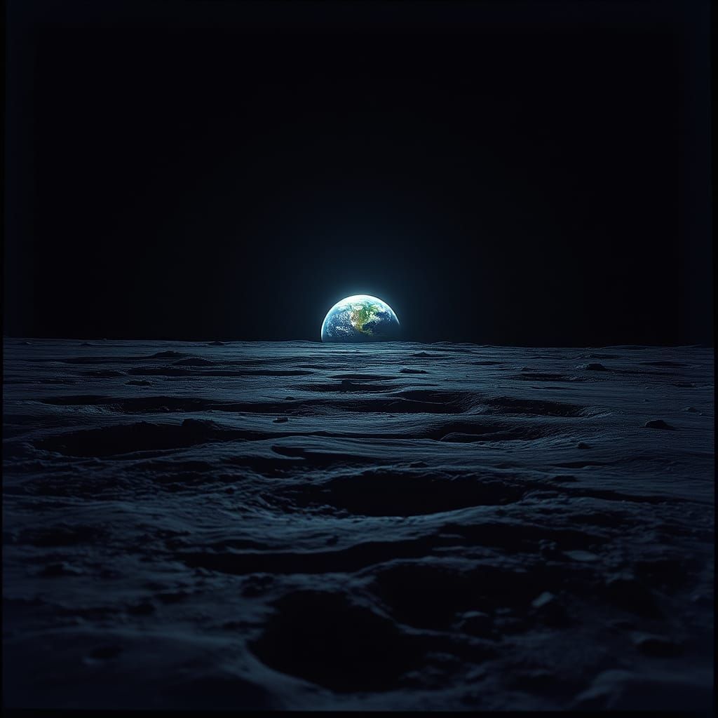 Earthrise Over Lunar Surface: Cinematic Film Still