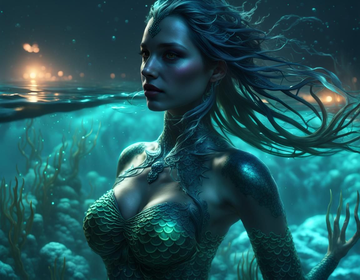 Bioluminescent Gothic Mermaid in Dark Fantasy Style