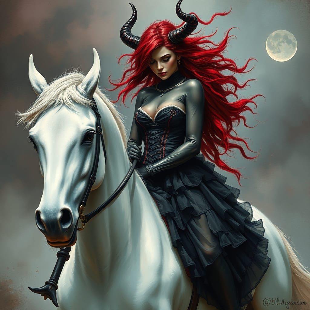 Surreal Demon Woman on Horse in Digital Art