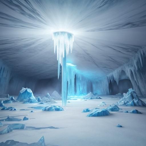 Icy Cave Interior with Saber-Toothed Tiger