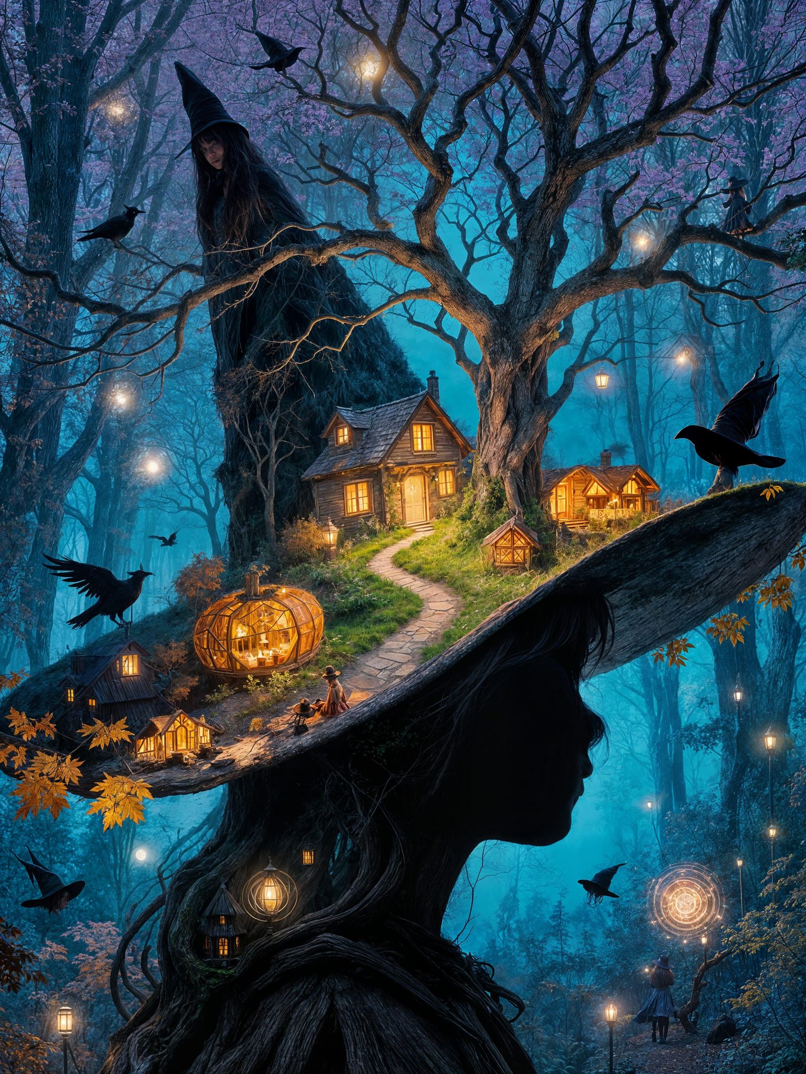 Enchanted Witch Hat Landscape in Vibrant Autumn Colors