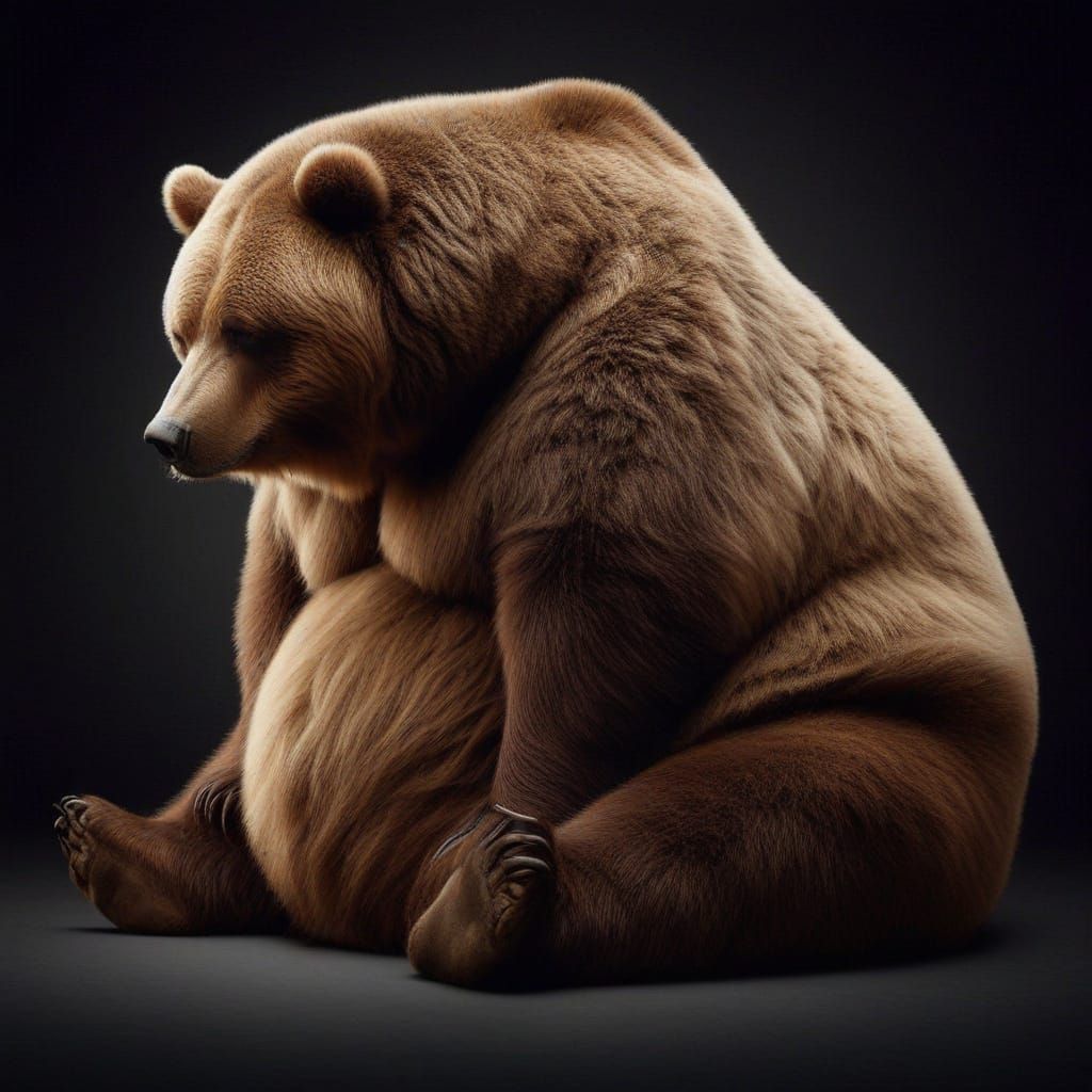 Sad Obese Grizzly Bear in Minimalist Photo